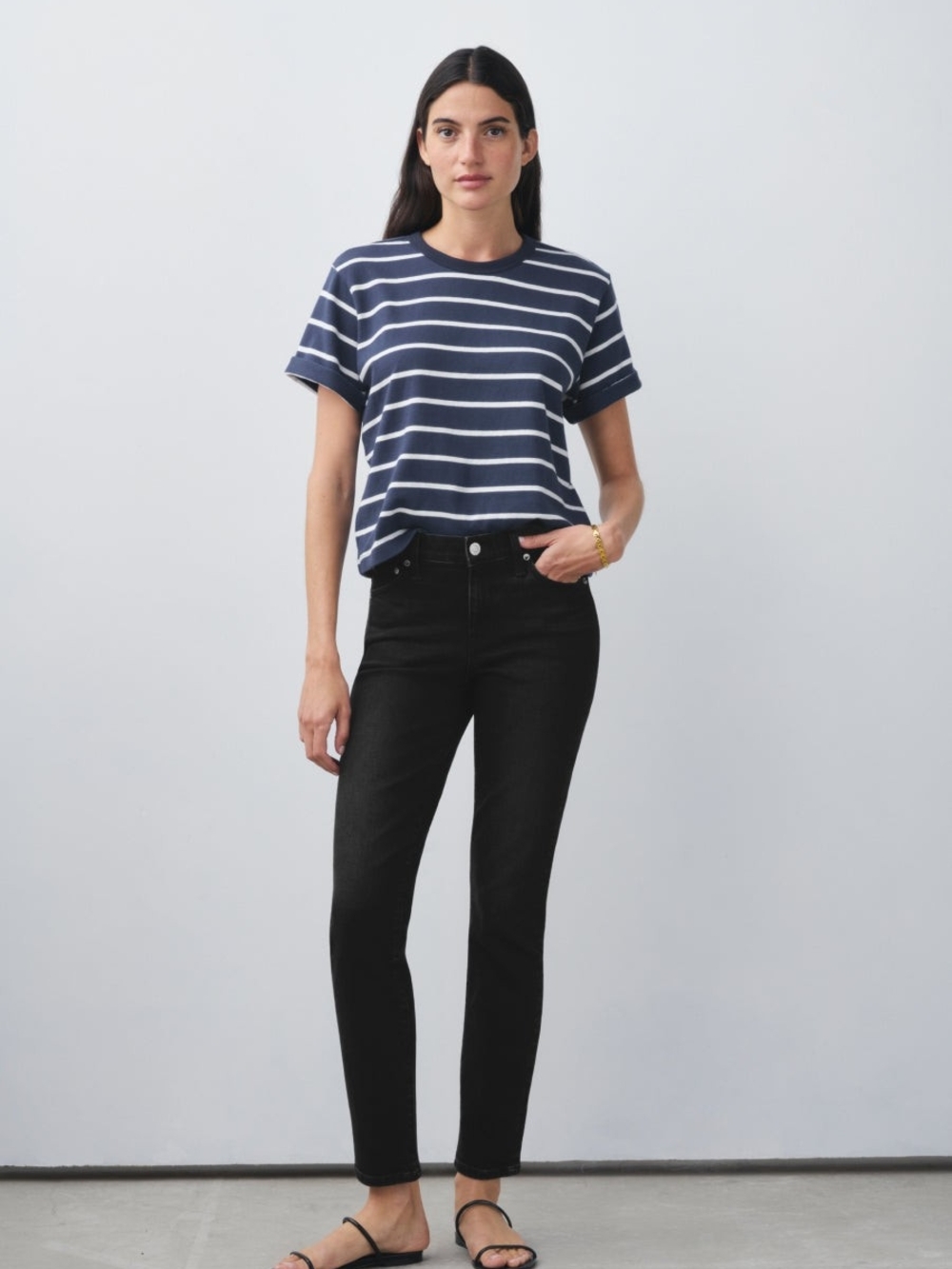 AYR The Practice Tee Dime Knit Short Sleeved Tee Shirt - Navy White Stripe - XL - Picture 10 of 14